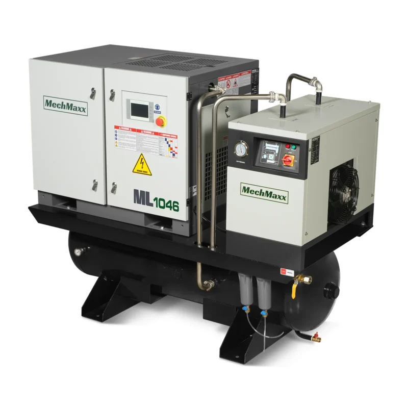 10HP Combined Rotary Screw Air Compressor with Dryer & 66-Gal ASME Tank | 32 CFM, 116 PSI, 460V 3-Phase - Industrial Grade