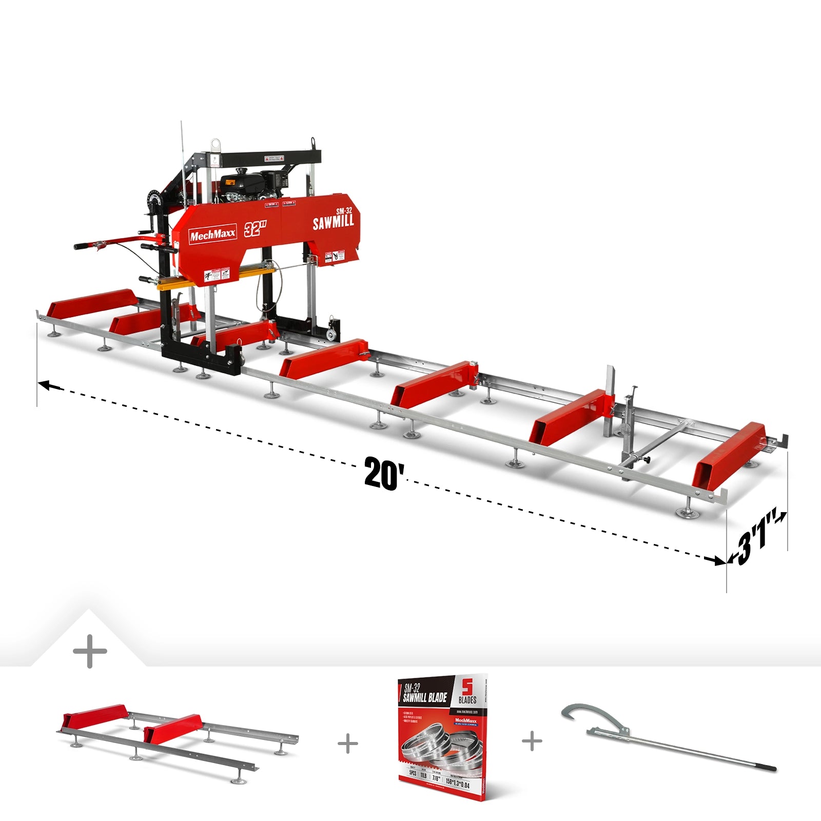 32" Portable Sawmill (5 x Blades Included), KOHLER CH440 429cc E-Start Gasoline Engine, 26.5" Board Width, 20' Track Length (13' Track Length + 6.4' Track Extension Included) ,... 32" Portable Sawmill (5 x Blades Included), KOHLER CH440 429cc E-Start Gasoline Engine, 26.5" Board Width, 20' Track Length (13' Track Length + 6.4' Track Extension Included) ,...