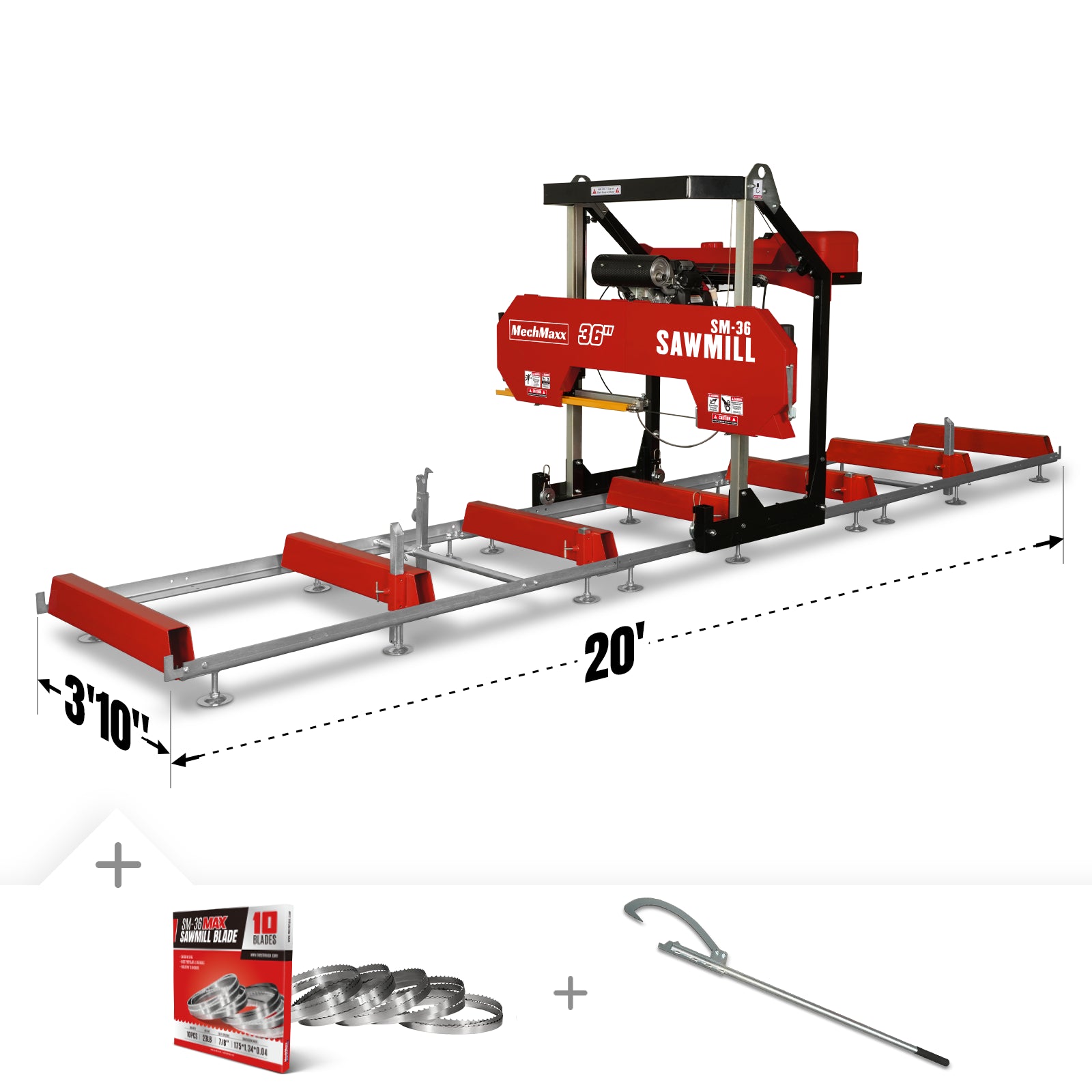 36" MAX Portable Sawmill, 25HP 688cc HONDA GX690 V-Twin Engine, 36" Board Width, 20' Track Length, (10 x Blades Included), SM-36HMAX 36" MAX Portable Sawmill, 25HP 688cc HONDA GX690 V-Twin Engine, 36" Board Width, 20' Track Length, (10 x Blades Included), SM-36HMAX