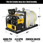 4000 PSI 4 GPM ZONSEN E-Start Engine Hot Water Pressure Washer Skid Mounted with 245 Gal Tank, HPW40DBT - Image 2
