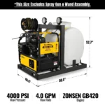 4000 PSI 4 GPM KOHLER E-Start Engine Hot Water Pressure Washer Skid Mounted with 175 Gal Tank, HPW40KT - Image 2