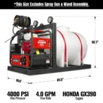 4000 PSI 4 GPM HONDA E-Start Engine Hot Water Pressure Washer Skid Mounted with 245 Gal Tank, HPW40HBT - Image 2