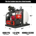 4000 PSI 4 GPM HONDA E-Start Engine Hot Water Pressure Washer Skid Mounted with 175 Gal Tank, HPW40HT - Image 2