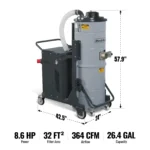 Industrial Wet/Dry Vacuum Cleaner with HEPA Filter Continuous Duty 8.6 HP 364 CFM 26.4 Gallon - 230V 3Phase, IVB230 - Image 2