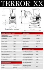 TYPHON TERROR XX Heavy-Duty Mini Excavator – 4000 lbs Green Edition Rubber Track Digger with Kubota D902 Diesel