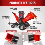 8 inch HONDA E-Start 688cc 22hp Gas Powered 4 - Wheel Drum Wood Chipper with Taillight , B200 - Image 5